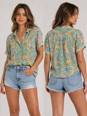 Jones New York Sport Women's Short Sleeve Paisley Print Button-Down Shirt
M95